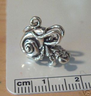 Sterling Silver Hermit Crab Charm, Beach Pet w/ Shell