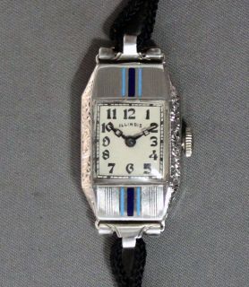 Illinois Ladys Wrist Watch  Restaored Art Deco Enamel Bezel  Vintage c 