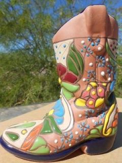 TALAVERA MINI cowboy BOOT Mexican folk art pottery Hand Painte clay 