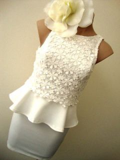 NWT SIZE 6 white crochet lace PEPLUM FITTED mini COCKTAIL DRESS SKIRT 