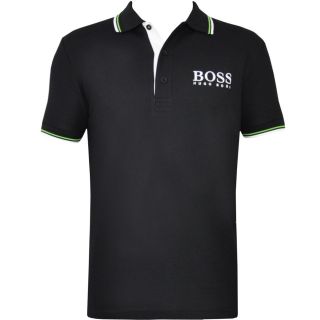 Mens Hugo Boss Green PADDY PRO Black T Shirt Golf Polo Shirt UK S 