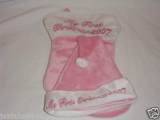 NWT Baby Girs 1st Christmas Pink & White Hat & Stocking Set 2007 