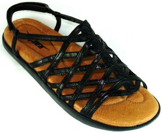 Earth Razzle Black Leather Strappy Sandals w/Kalso Tech. Size 6 Women 