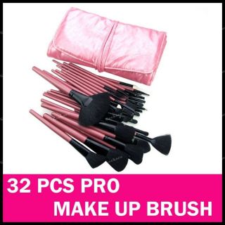 Pink 32 PCs Set Brand New Pro. Makeup Brush Kit + Faux Leather Bag 