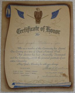 WWII NAMED US ARMY AIR CORPS USAAC CERTIFICATE OF HONOR MILITARY 
