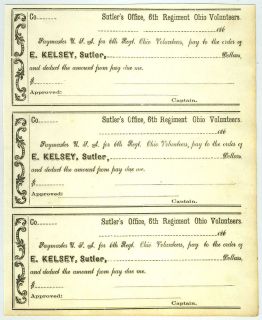   Office 6th Regiment Ohio Volunteers, E. Kelsey, Sutler Uncut Sheet