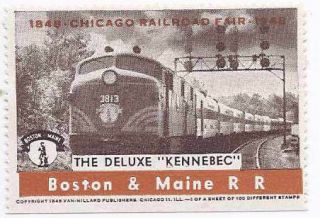 Poster stamp Boston & Maine RR The Deluxe Kennebec Chicago 1948