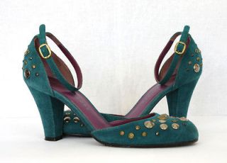 Marc Jacobs Blue Studded Suede Ankle Strap Heels Shoes Size 36.5 US 6 