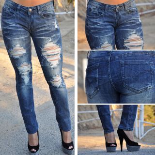 Skinny Ripped blue jeans by Machine Jeans SZ 0 13 FAST  