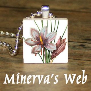 Mirth SAFFRON CROCUS Flower Art Charm Pendant Necklace by Minervas Web