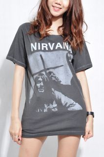 Nirvana Kurt Cobain vintage printed Women oversize Gray T Shirt