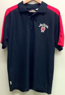 JIM BEAM AUTHENTIC MENS POLO SHIRT BLACK WITH RED SHOULDER STRIPES 