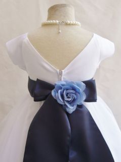 NWT WHITE NAVY BLUE BRIDESMAID BIRTHDAY PARTY PROM PAGEANT FLOWER 