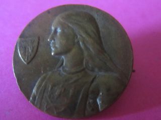 ANTIQUE RARE 1880 JOAN OF ARC RELIGIOUS MEDAL BROOCH PIN C CLASP 