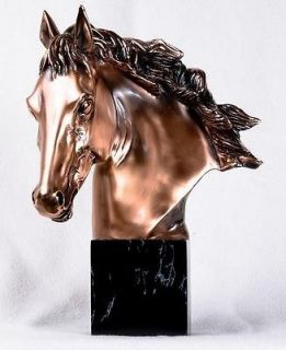 12 Inch Copper Horse Head Bust Mounted On Stand Statue