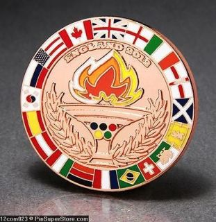 OLYMPIC PINS 2012 LONDON ENGLAND BRONZE MEDAL MEDALLION + FLAGS 