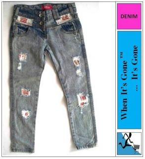   SKINNY RIPPED DISTRESSED SEQUIN JEANS 3/4 TO FULL LENGTH 7 13 YRS