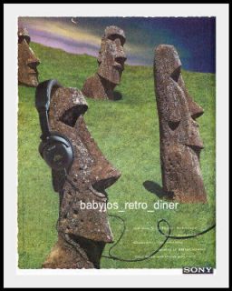 MOAI Statue TIKI EASTER Island SONY Headphones AD Advertisement 1992 