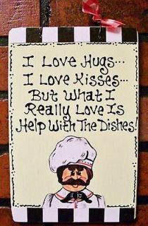   CHEF Hugs~Kisses~Dishes KITCHEN SIGN Cucina Italian Decor Wood Plaque