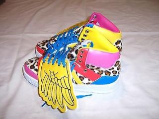 NWT Women Angel Wings Pink Leopard Red sz 8 Shoes Hi Top Ankle 