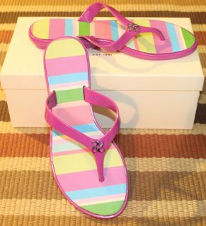 NEW Coach Trixie Shiny PVC Hampton Weekend Stripes Sandals Flip Flops 