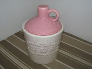 Rare Vintage Pink Whisky Jug Sugar Canister Ceramic Made in USA Barrel