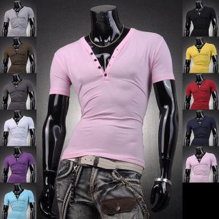 3mu Designer Mens T Shirts Top Tee Y Neck Muscle Slim Fit Lycra XS S M 