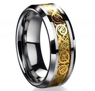 Dragon Tungsten Gold Tone Celtic Ring Mens Wedding Ring Size 7~13