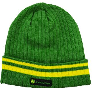 John Deere Youth Roll Up Beanie Knit Hat  Striped, Green and Yellow