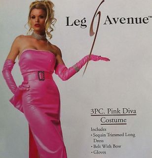   Pink Diva Doll Long Sequin Trim Tube Dress Bow Gloves 83095 Leg Avenue