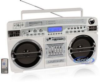   White Bluetooth Compatible Portable Ghetto Blaster Stereo Boombox