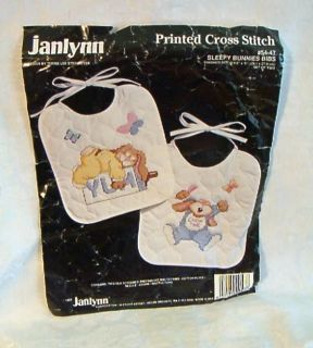   SLEEPY BUNNY BIBS for Baby Stamped Cross Stitch Kit NEW JanLynn