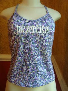 jazzercise purple green t iny block print exercise top s