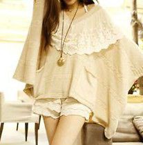 WITH THE DOVE Oversized Boxy Slouchy Chalk Poncho/Sweater  Lace 