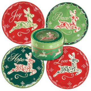 Tis The Season ~ Holiday Christmas Reindeer Ceramic Mini Plates Set