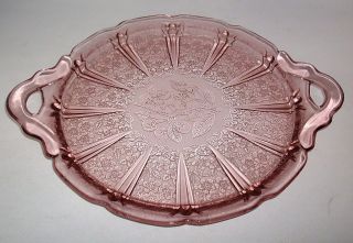   Pink Sandwich Tray, Cherry Blossom Pattern, Jeannette Glass Company