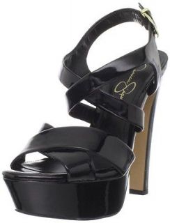 Jessica Simpson VFumm 2 Womens Black Patent Leather Cork Wedge Sandals 