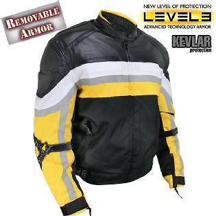   Yellow Tri Tex Fabric Leather Trim Jacket with Level 3 Armor Kevlar