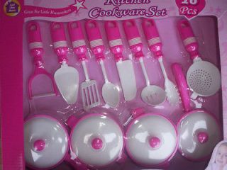   Xmas Gift Set Pink Kitchen Cookware Set Dishes Pots & Pans 16 pc NEW