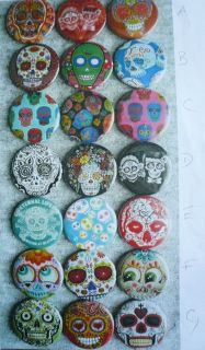 Sugar Skull Badge 1 x 3 Pin Button Badges Goth Death Mexican Emo 