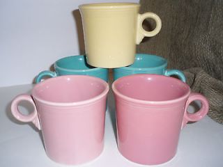 Fiesta Lot of 5 Pink Rose Turquoise Yellow Mugs Homer Laughlin Tom and 