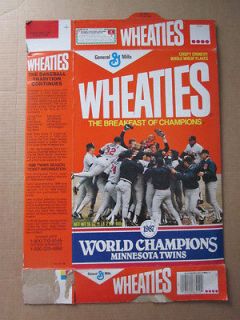 1987 WORLD CHAMPIONS MINNESOTA TWINS WHEATIES CEREAL BOX 18OZ