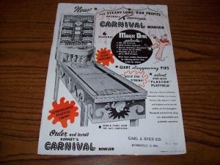 1953 keeney s carnival bowler shuffle alley flyer 