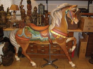 Antique Folkart Carousel horse PTC E Joy Morris restored Double Parrot 