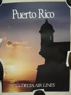Vtg. 80s 90s Delta Airlines Travel Poster Puerto Rico Collectible 