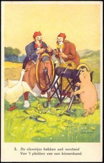 clown goose pig boar bike bicycle mechanic 1940s from netherlands