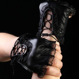 Elegant Women Nappa leather fingerless driving riding lace gloves for 