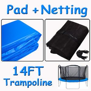 14 ft vinyl trampoline safety pad enclosure net blue expedited