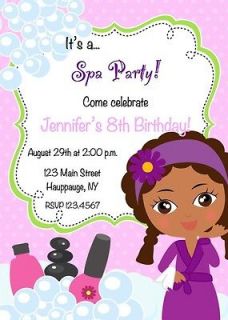   African American Spa Party Birthday Invitations, Manicure, Set of 10