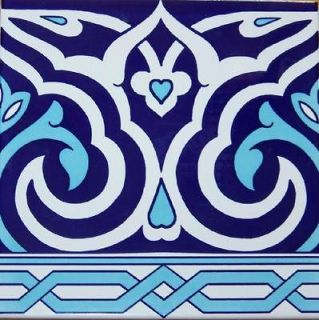 50 8x8 Turkish/Ottoman Iznik Floral Blue & White Ceramic Tile BORDER
